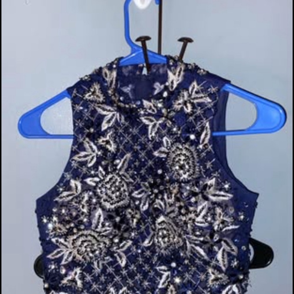 Embellished Navy Blue Sleeveless Top